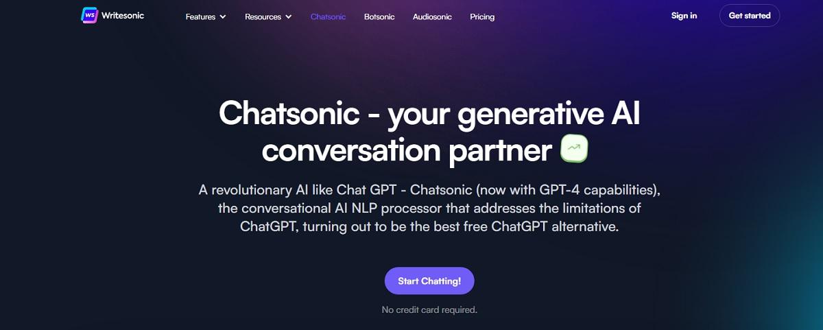 Chatsonic landing page